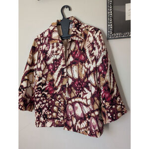 Alfred Dunner Burgundy Beige Abstract Blazer Jacket Size 8